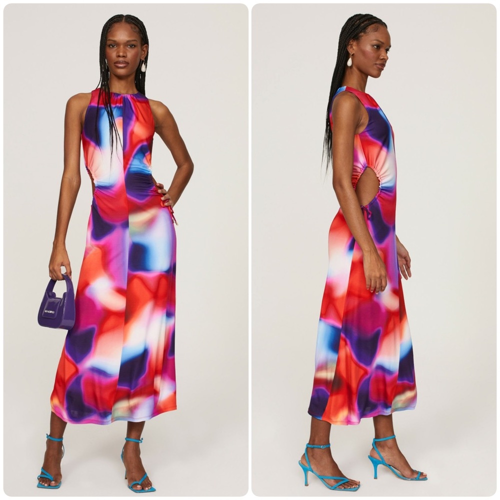 Rebecca Vallance Del Prado Midi Dress Vibrant Multicolor side cutout